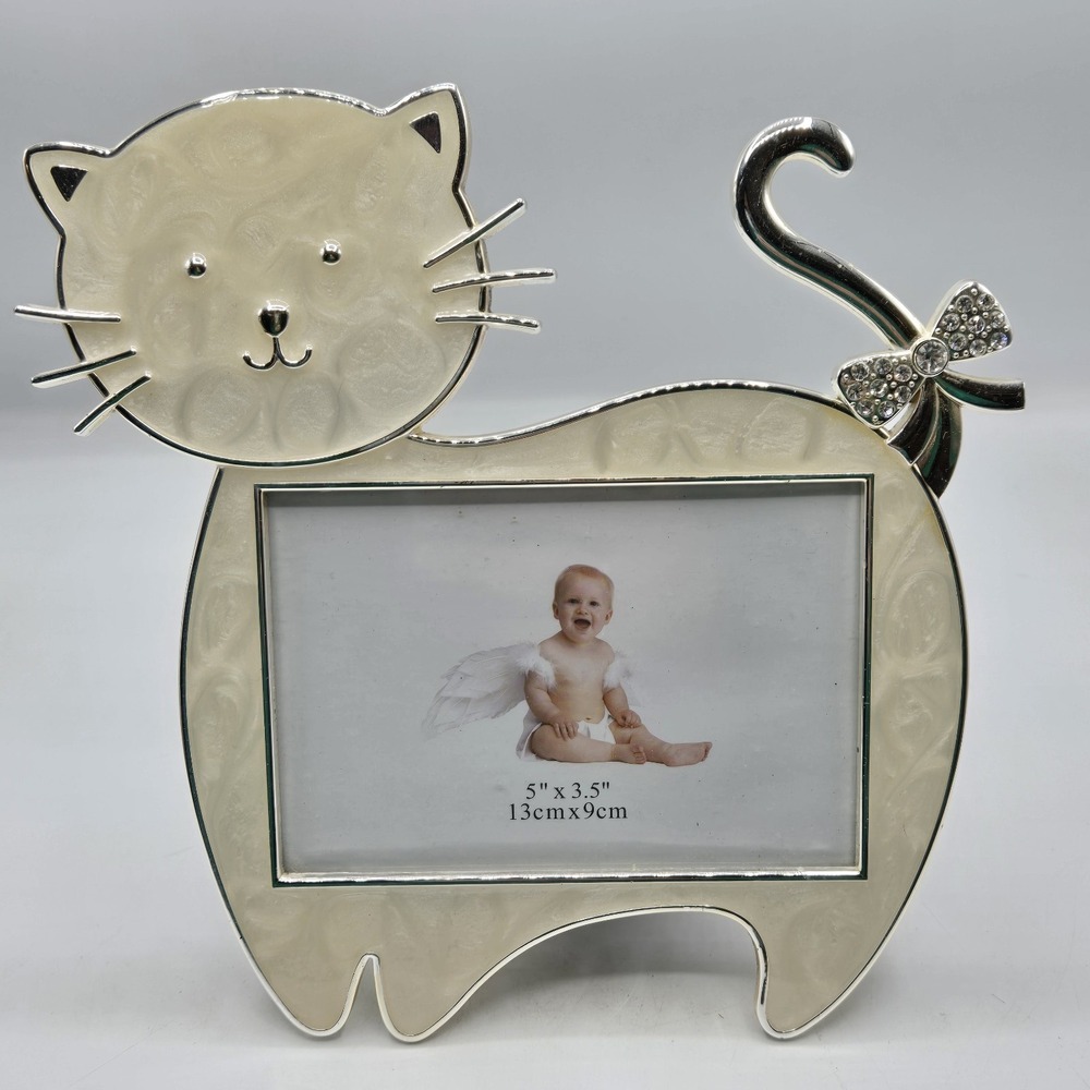 Cat Picture Frame With Rhinestone Bow 5x3.5